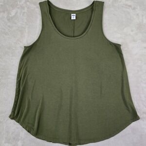 Old Navy Luxe Womens Petite Medium Olive‎ Green Tank Top Curved Hem